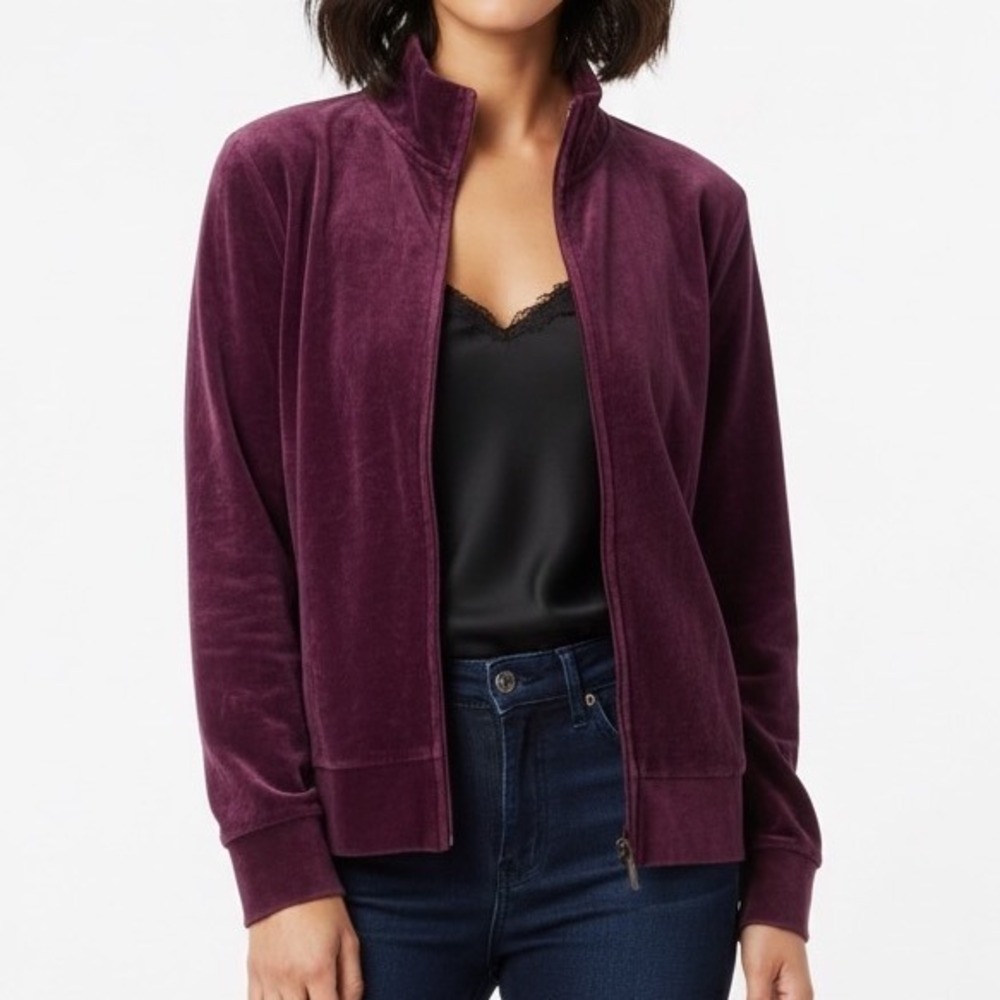 Vintage‎ GAP Zip Up Purple Plum Eggplant Velour Track Jacket Women's Zip Large
